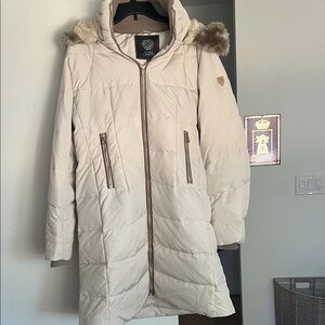 Vince Camuto Beige Puffer Jacket with Faux Fur Hood